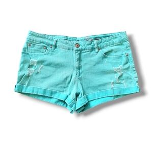 Faded Glory Mint Green Distressed Jean Shorts | 18